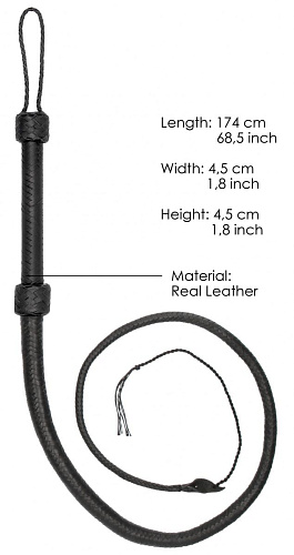 Чёрный витой кнут Shots Media BV Twisted Whip Real Leather Bullwhip PAI017BLK (147 см)