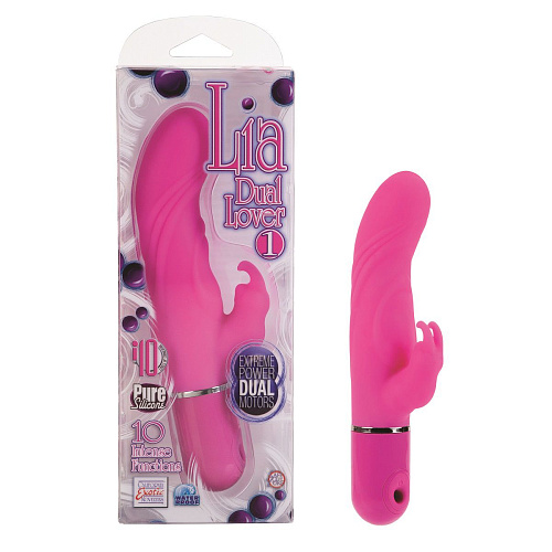 Розовый вибромассажёр с клиторальным зайкой California Exotic Novelties LIA DUAL LOVER 1 SE-4560-75-3 (21 см)