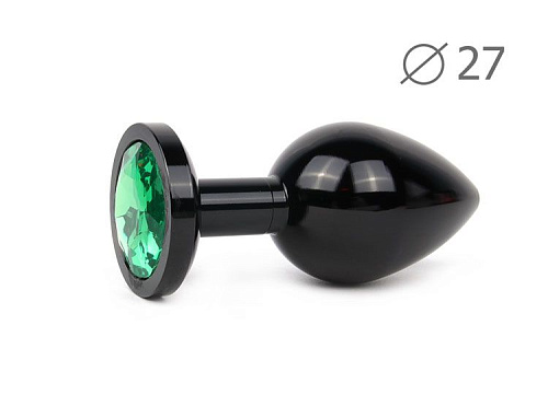 Коническая чёрная анальная втулка с зелёным кристаллом Anal Jewelry Plug BKS-07 (7 см)