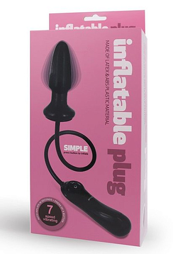 Чёрная анальная пробка с вибрацией и расширением Seven Creations Inflatable Plug 16-64BLK BX (12 см)