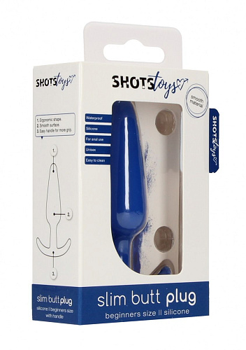 Синяя анальная пробка для ношения Shots Media BV Slim Butt Plug SHT427BLU (8,3 см)
