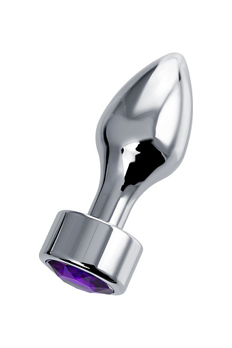 Серебристая анальная пробка с фиолетовым кристаллом Штучки-дрючки 690124 (9,5 см)