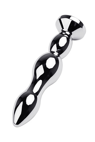 Серебристая анальная втулка с красным стразом ToyFa 717043-9 (13,5 см)