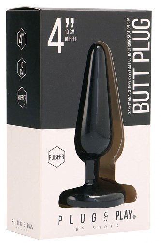 Чёрная коническая анальная пробка Shots Media BV Basic 4 Inch PLU002BLK (10 см)