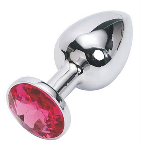 Серебряная металлическая анальная пробка с красным стразиком 4sexdreaM 47017 (7,6 см)