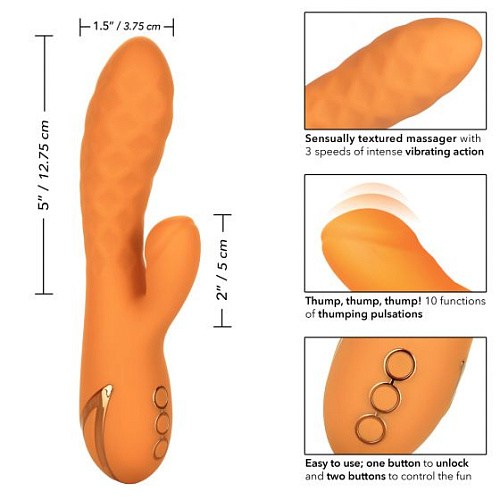 Оранжевый вибромассажёр-кролик с пульсирующим воздействием California Exotic Novelties Newport Beach Babe SE-4350-43-3 (21,5 см)