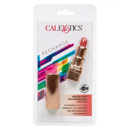 Золотистый вибратор-помада с красным мягким кончиком California Exotic Novelties Hide Play Rechargeable Lipstick SE-2930-30-2
