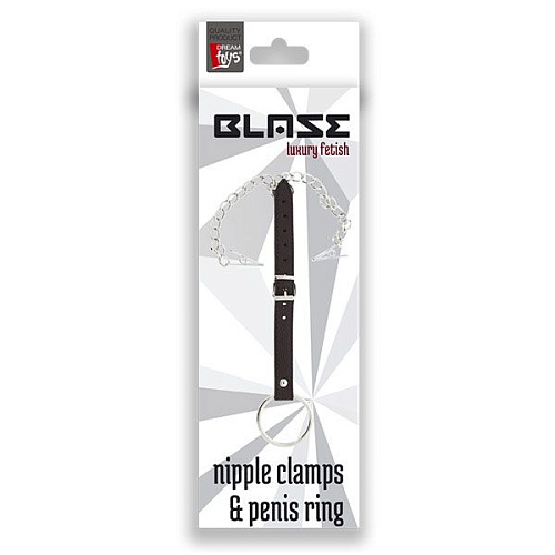 Эрекционное кольцо, соединённое ремешком с клипсами для сосков Dream Toys 21336