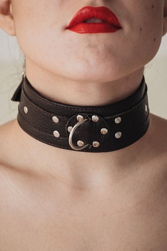 Широкий черный ошейник из мягкой кожи БДСМ арсенал 55029