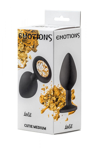 Чёрная анальная пробка с жёлтым кристаллом Lola toys Emotions Cutie Medium 4012-07Lola (8,5 см)