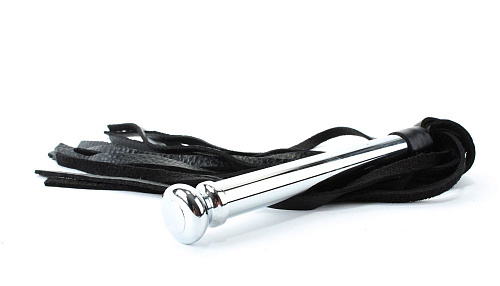 Чёрная плеть с металлической рукоятью БДСМ арсенал 54015 (50 см)