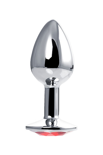 Серебристая коническая анальная пробка с красным кристаллом Штучки-дрючки 690105 (7 см)
