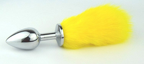 Металлическая анальная пробка с хвостиком лимонного цвета 4sexdreaM 47154