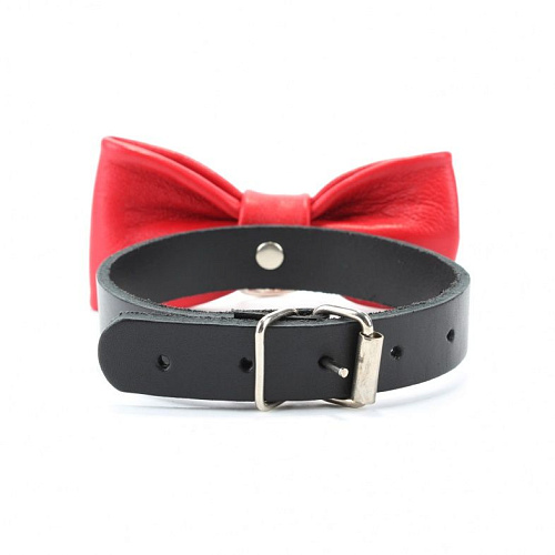 Эффектный чёрный ошейник с красной бабочкой БДСМ арсенал 55039