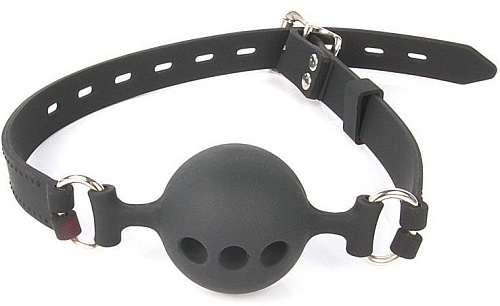 Чёрный силиконовый кляп-шарик с отверстиями на регулируемом ремешке Bior toys NTB-80347