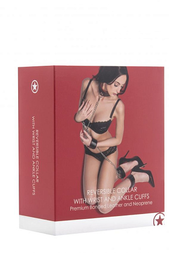 Чёрно-красный двусторонний комплект для бандажа Reversible Collar / Wrist / Ankle Cuffs Shots Media BV OU191RED