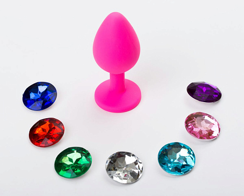Розовая большая силиконовая пробка с 7 сменными стразами 4sexdreaM 47470 (9,5 см)