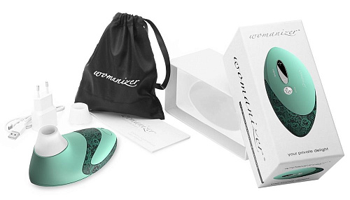 Зелёный вакуумный стимулятор клитора с двумя сменными насадками Womanizer W500 Pro 0584320