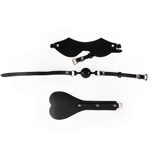 Чёрный набор БДСМ — кляп, маска, шлёпалка Bior toys NTB-80497