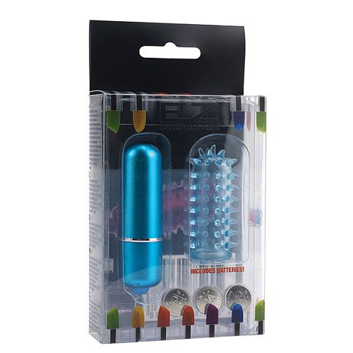 Голубая вибропуля с нежной насадкой Seven Creations POWERFUL MINI MASSAGER W. SLEEVE 13-74-B24-SL-ABX