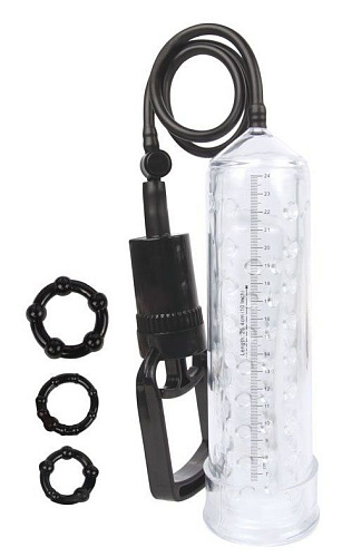 Прозрачная вакуумная помпа для увеличения фаллоса с 3 эрекционными кольцами Bior toys SEM-55120