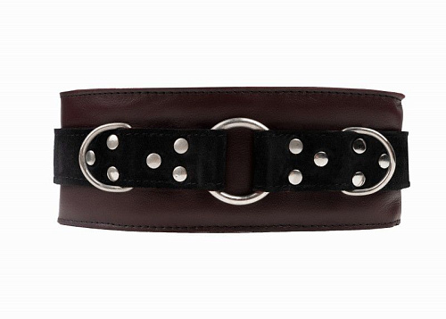 Бордовый ошейник из натуральной кожи БДСМ арсенал 912-06 BX DD