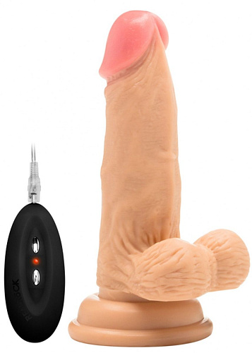 Телесный вибратор-реалистик Shots Media BV Vibrating Realistic Cock 6 With Scrotum REA001SKN (15 см)