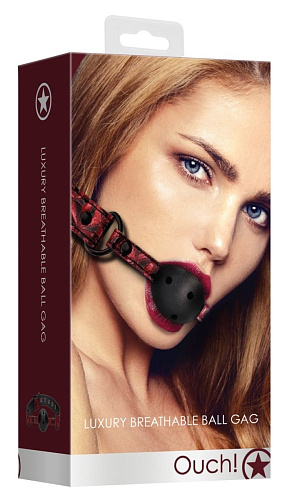 Чёрно-красный кляп-шарик Shots Media BV Breathable Luxury Ball Gag OU345BUR