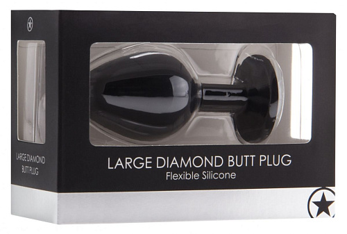 Чёрная анальная пробка с прозрачным кристаллом Shots Media BV Diamond Butt Plug OU181BLK (7,3 см)