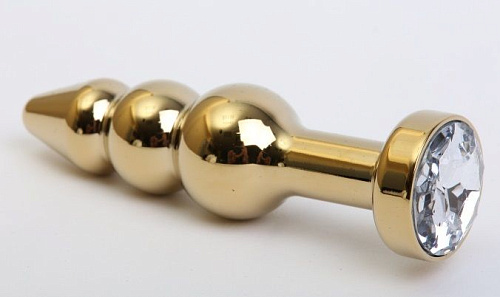 Золотистая анальная ёлочка с прозрачным кристаллом 4sexdreaM 47436-4 (11,2 см)