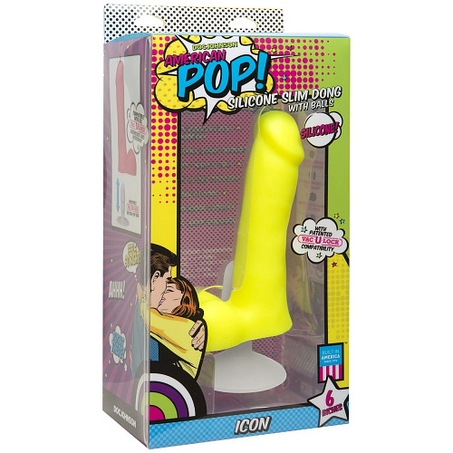 Жёлтый фаллоимитатор Doc Johnson Icon 6 Slim Dong with Balls 0501-04-BX (16,5 см)