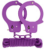 Фиолетовые наручники из листового металла в комплекте с верёвкой Dream Toys BONDX METAL CUFFS LOVE ROPE SET 20871