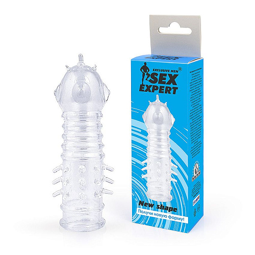 Закрытая прозрачная насадка на пенис с выпуклостями и шипиками Bior toys SEM-55198 (13,5 см)