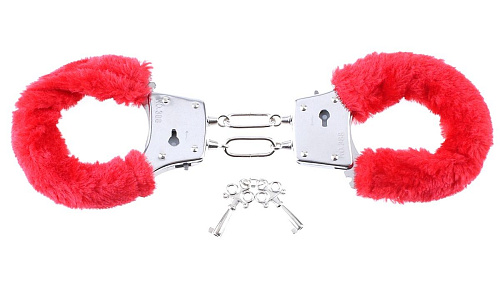 Наручники с красным мехом Pipedream Beginners Furry Cuffs PD3800-15