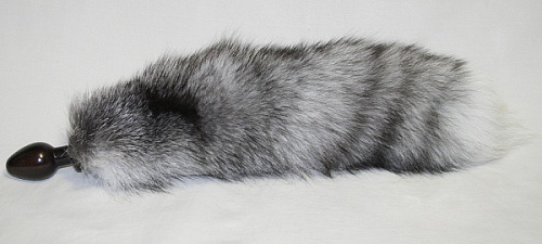 Анальная пробка чёрного цвета с серым лисьим хвостом Wild Lust BF32black/grey