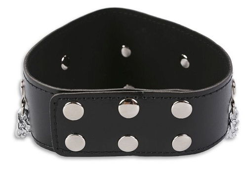 Чёрный широкий ошейник с серебристыми цепочками Пикантные штучки DP067