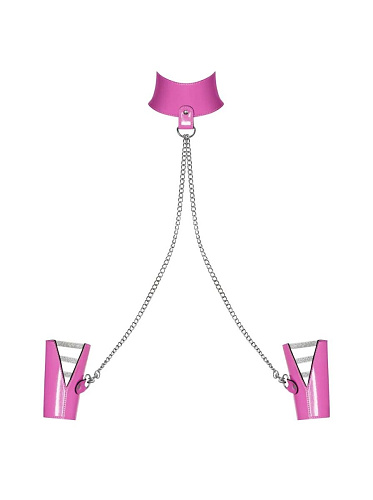 Розовый чокер в комплекте с наручами Obsessive Lollypopy cuffs