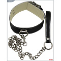 Чёрный кожаный ошейник с фиксацией и поводком-цепью X-Market Ltd 69718