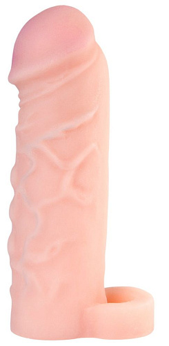 Фаллическая насадка телесного цвета с кольцом для фиксации ToyFa 748003 (17 см)