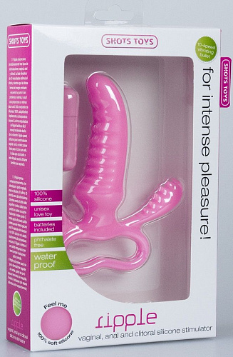 Розовый стимулятор с клиторальной вибропулей Shots Media BV Ripple SHT018PNK (15 см)