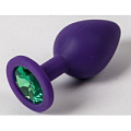 Фиолетовая силиконовая пробка с зелёным кристаллом 4sexdreaM 47156-1 (9,5 см)