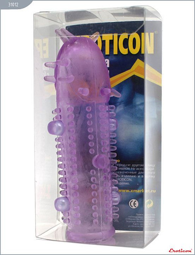 Разноцветная закрытая насадка с бусинками и шипами Eroticon 31012 (11 см)
