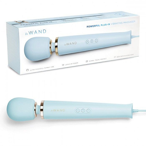 Голубой проводной вибромассажёр с 10 скоростями Le Wand Sky Blue LW-020-SKY