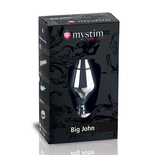 Серебристая анальная втулка для электростимуляции MyStim Big John 46220 (13 см)