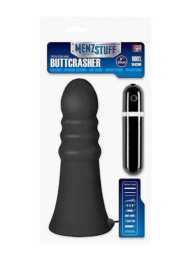 Большой чёрный анальный вибратор Dream Toys MENZSTUFF VIBRATING BUTTCRASHER RIBBED 21018 (20 см)