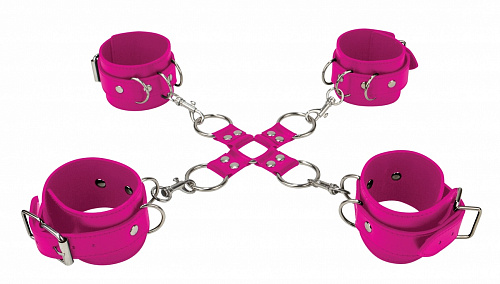 Розовый комплект оков Hand And Legcuffs Shots Media BV OU050PNK