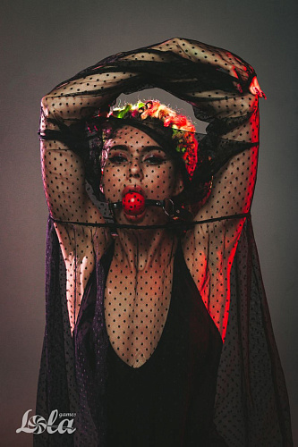 Красный кляп-шарик на чёрных ремешках Lola toys Love Spell 1144-02lola