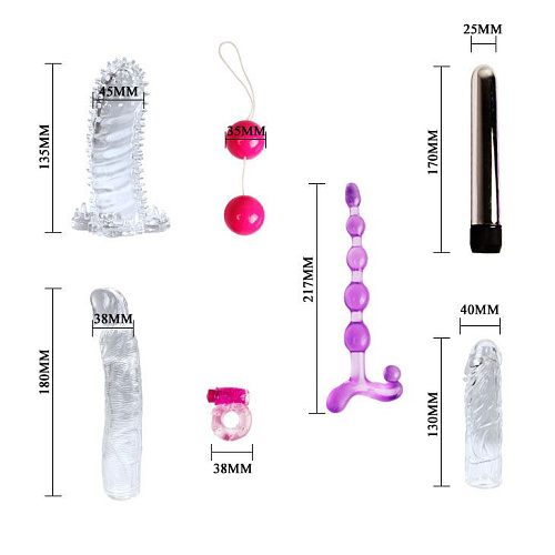 Разнойветный набор для любовных игр из 7 предметов Baile Fantasy Kit BW-012008