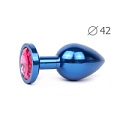 Коническая синяя анальная втулка с малиновым кристаллом Anal Jewelry Plug BLUL-14 (9,3 см)