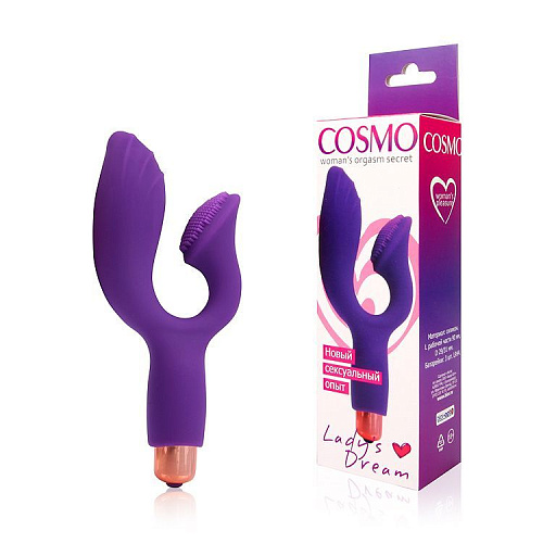 Фиолетовый вибромассажёр с отростком для стимуляции клитора Bior toys Cosmo CSM-23072